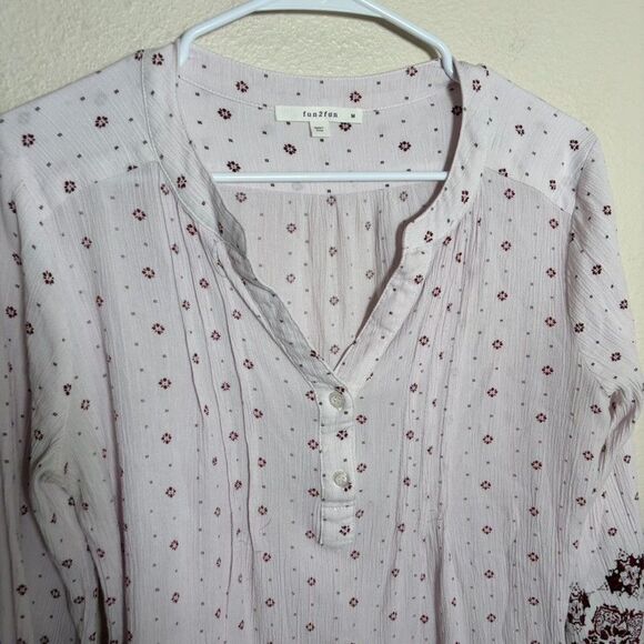 Fun 2 Fun Blouse Women's Medium V-Neck Popover 3/4 Sleeve Sheer Boho Top Casual - Picture 3 of 8